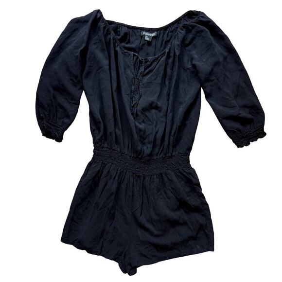Forever 21 Pants - Peasant Blouse Romper with Shorts and 3/4 Sleeves Black Women's Size Small